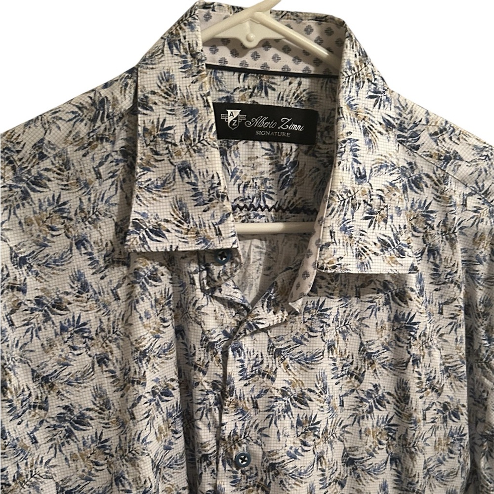 Alberto Zimni Signature Botanical Leaf Print Button Down Size Large